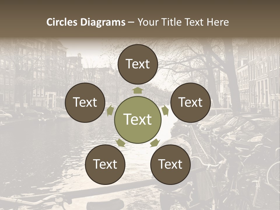 A Row Of Parked Bicycles Next To A River PowerPoint Template