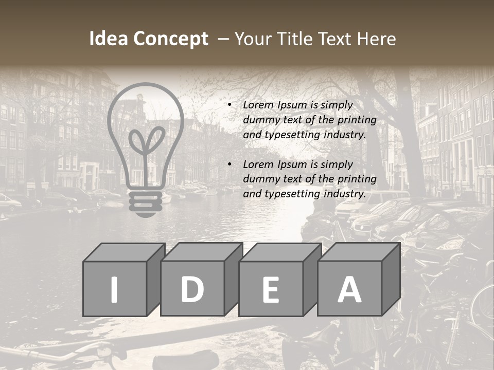 A Row Of Parked Bicycles Next To A River PowerPoint Template