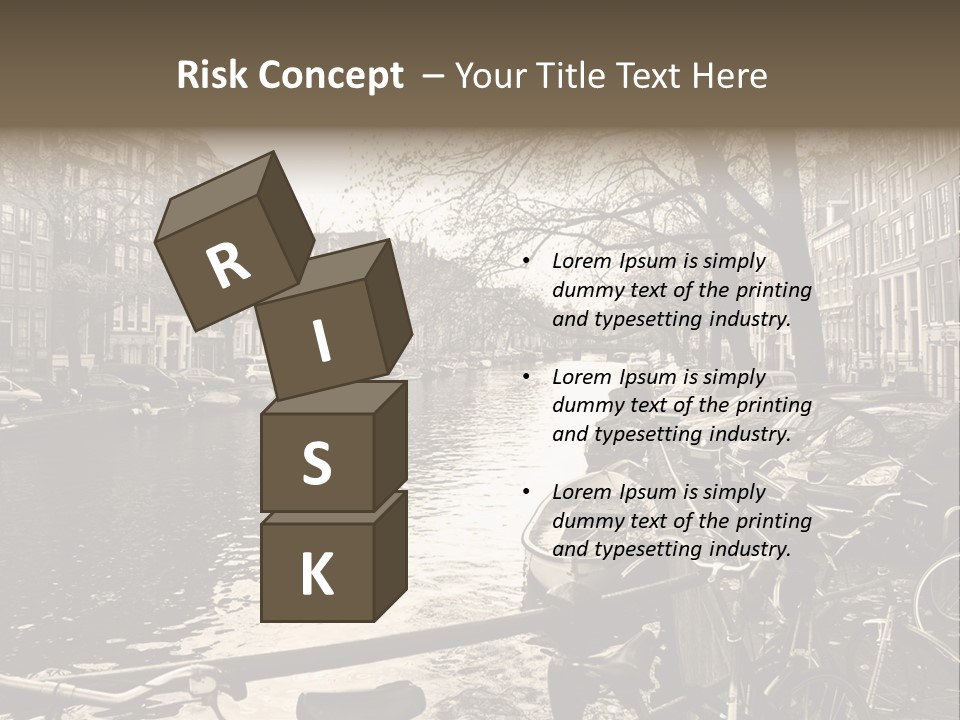 A Row Of Parked Bicycles Next To A River PowerPoint Template