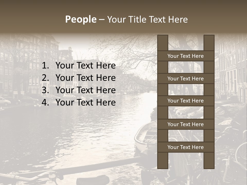 A Row Of Parked Bicycles Next To A River PowerPoint Template