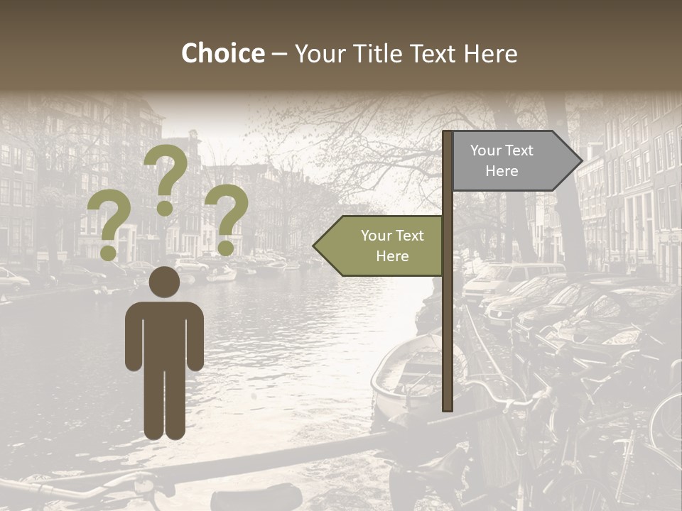 A Row Of Parked Bicycles Next To A River PowerPoint Template