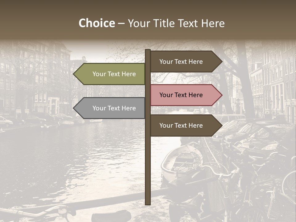 A Row Of Parked Bicycles Next To A River PowerPoint Template