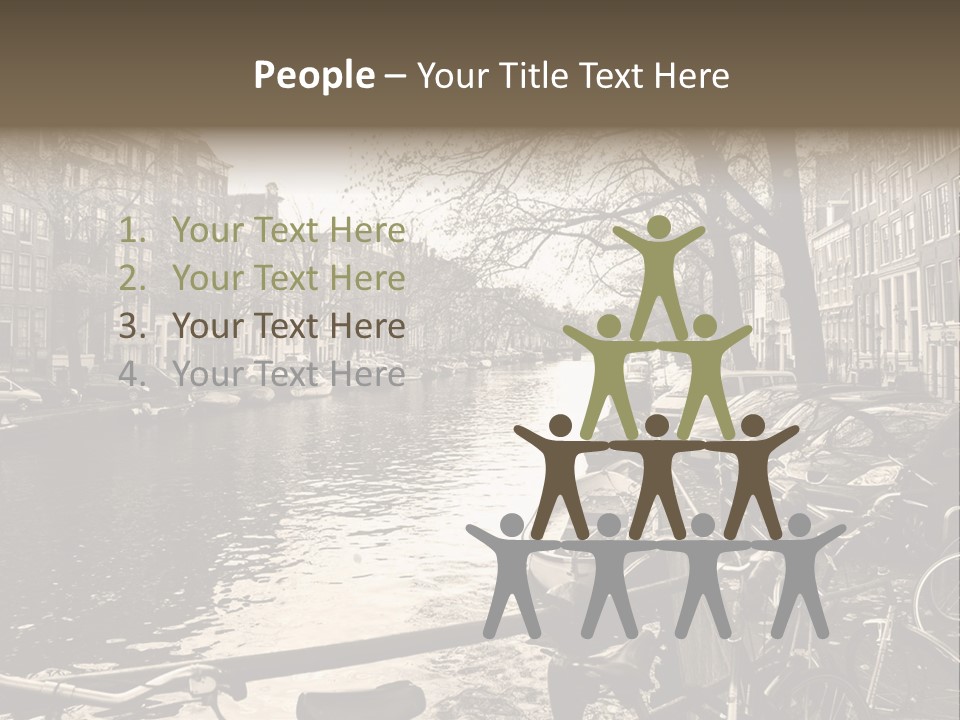 A Row Of Parked Bicycles Next To A River PowerPoint Template