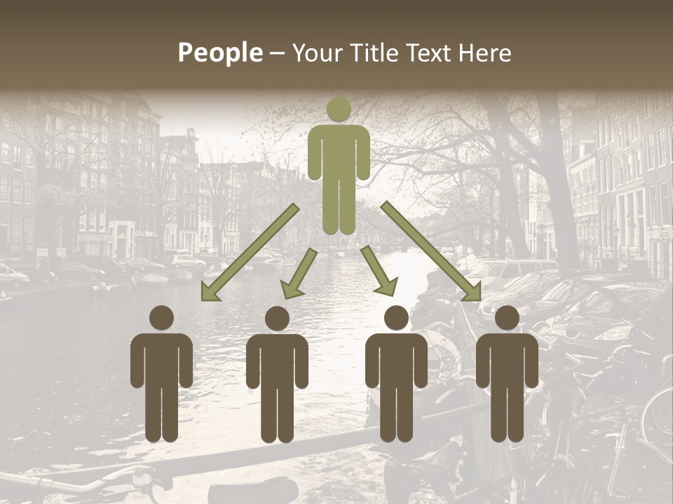 A Row Of Parked Bicycles Next To A River PowerPoint Template