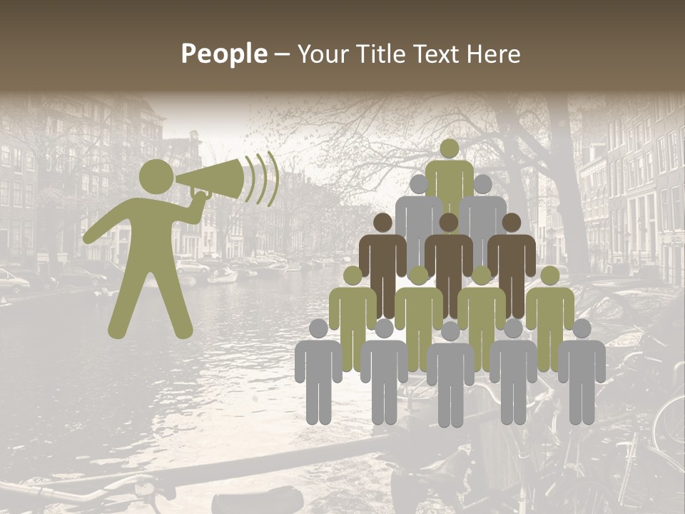 A Row Of Parked Bicycles Next To A River PowerPoint Template