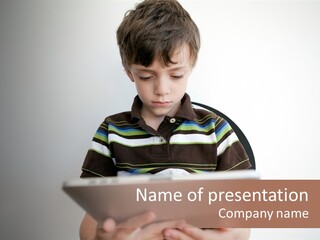 Elementary Aged Children Tablet Pc PowerPoint Template