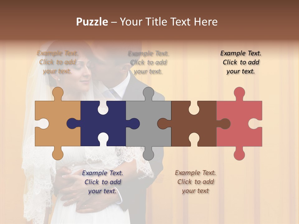 A Bride And Groom Kissing In Front Of A Yellow Wall PowerPoint Template