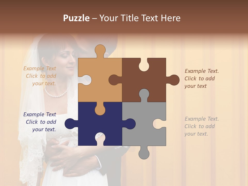 A Bride And Groom Kissing In Front Of A Yellow Wall PowerPoint Template