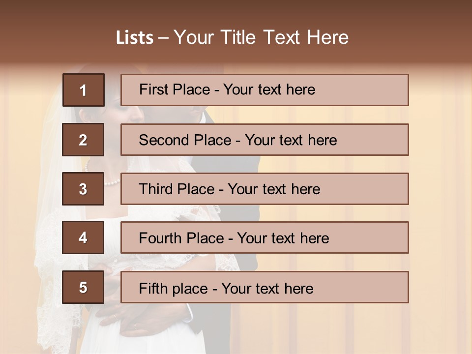 A Bride And Groom Kissing In Front Of A Yellow Wall PowerPoint Template