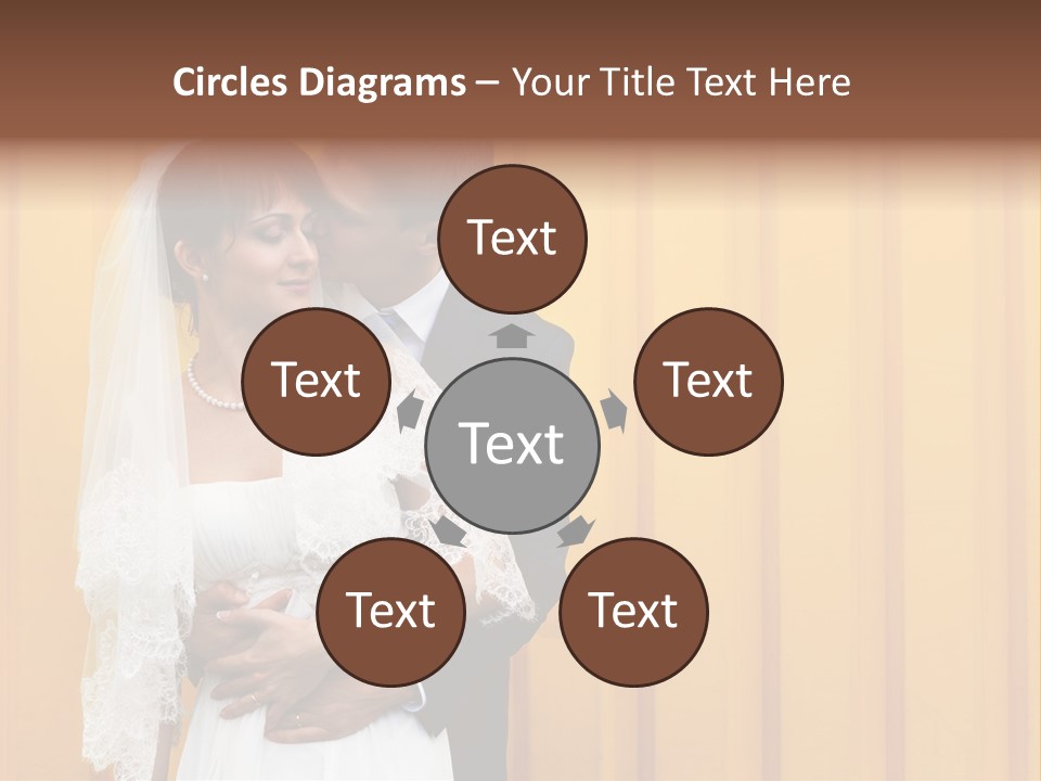 A Bride And Groom Kissing In Front Of A Yellow Wall PowerPoint Template