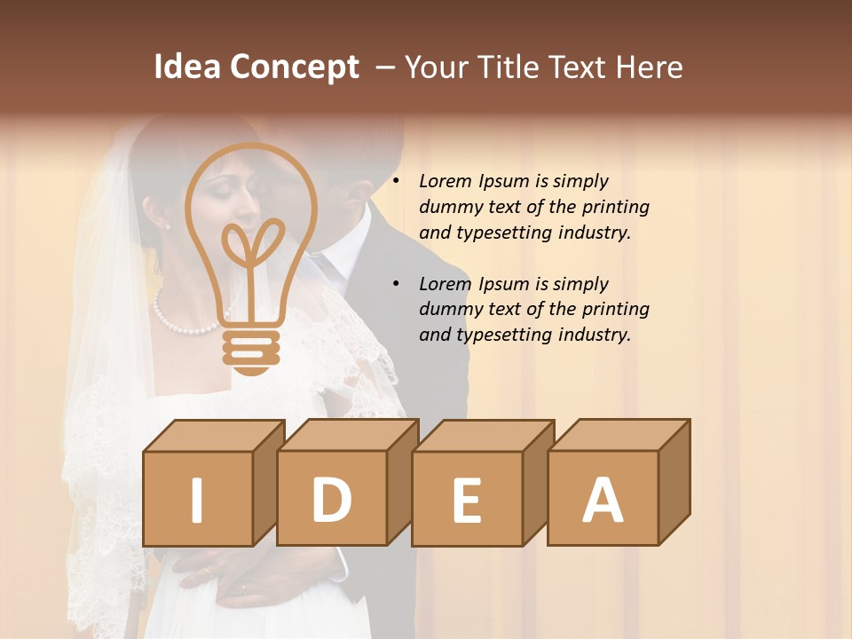 A Bride And Groom Kissing In Front Of A Yellow Wall PowerPoint Template