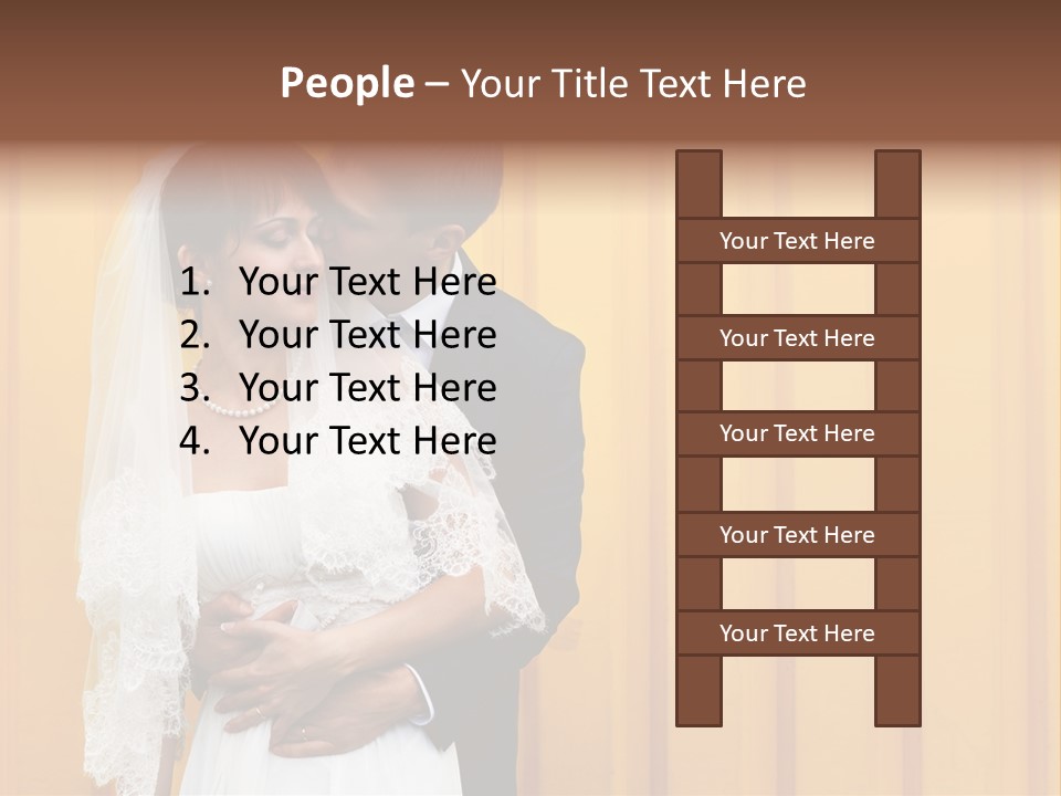 A Bride And Groom Kissing In Front Of A Yellow Wall PowerPoint Template