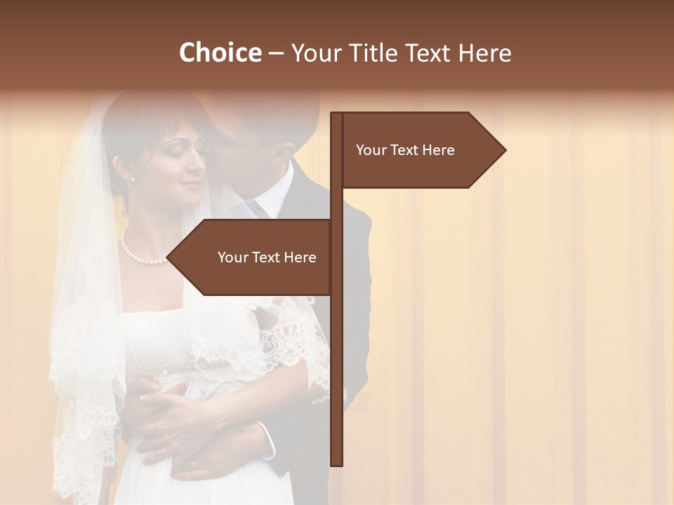 A Bride And Groom Kissing In Front Of A Yellow Wall PowerPoint Template