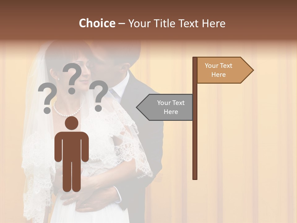 A Bride And Groom Kissing In Front Of A Yellow Wall PowerPoint Template