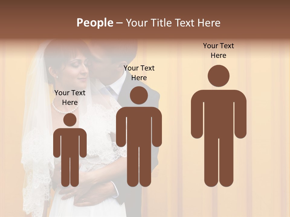 A Bride And Groom Kissing In Front Of A Yellow Wall PowerPoint Template