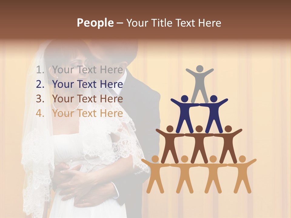 A Bride And Groom Kissing In Front Of A Yellow Wall PowerPoint Template