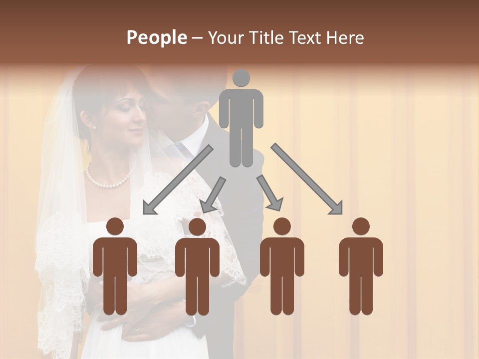 A Bride And Groom Kissing In Front Of A Yellow Wall PowerPoint Template