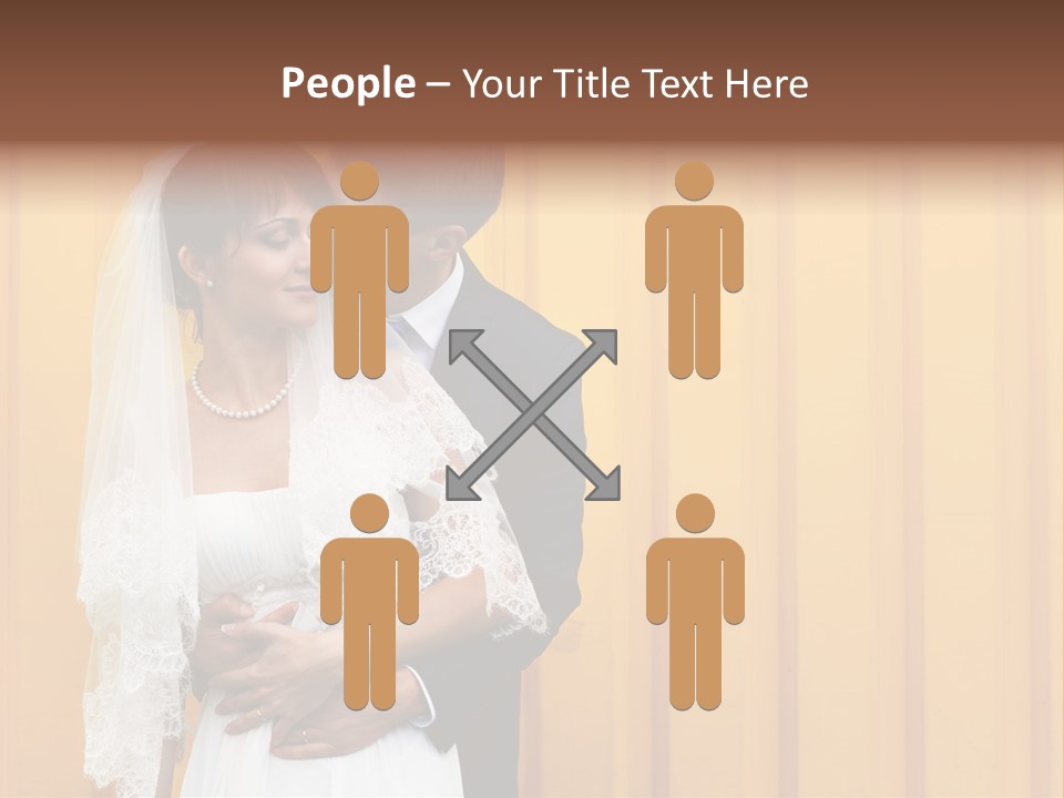 A Bride And Groom Kissing In Front Of A Yellow Wall PowerPoint Template