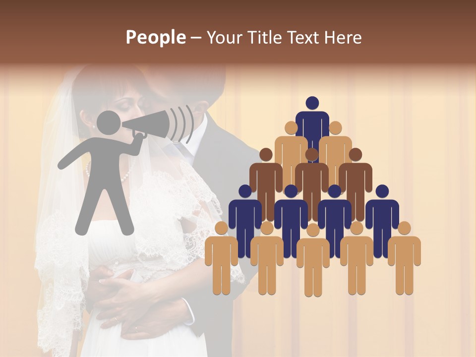 A Bride And Groom Kissing In Front Of A Yellow Wall PowerPoint Template