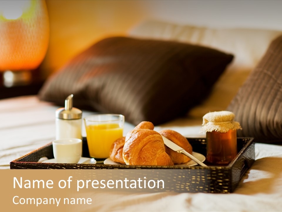 A Tray Of Breakfast Food On A Bed PowerPoint Template