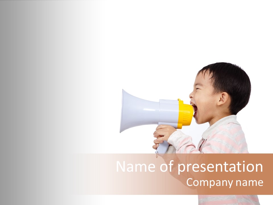 A Young Boy Holding A Yellow And White Megaphone PowerPoint Template