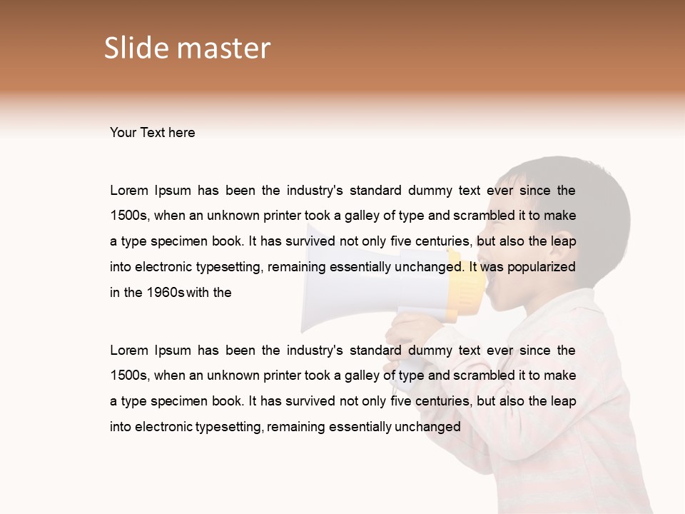 A Young Boy Holding A Yellow And White Megaphone PowerPoint Template