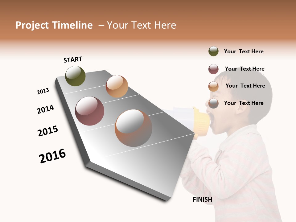 A Young Boy Holding A Yellow And White Megaphone PowerPoint Template