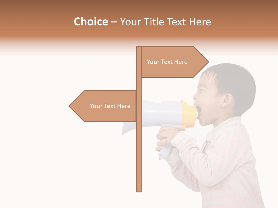 A Young Boy Holding A Yellow And White Megaphone PowerPoint Template