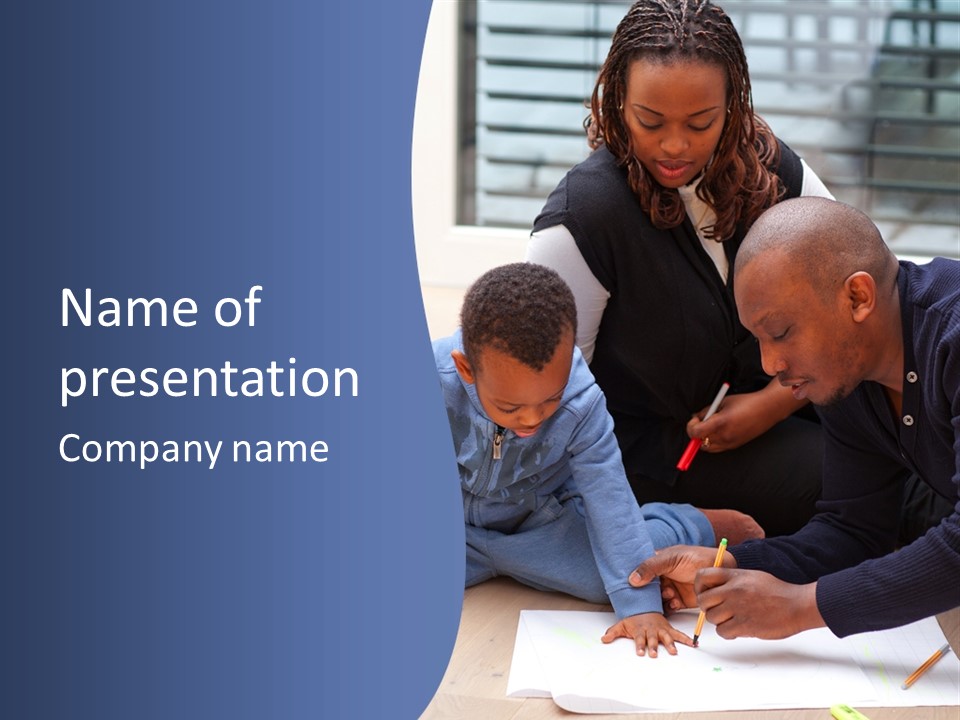 A Woman And Two Children Are Looking At A Piece Of Paper PowerPoint Template