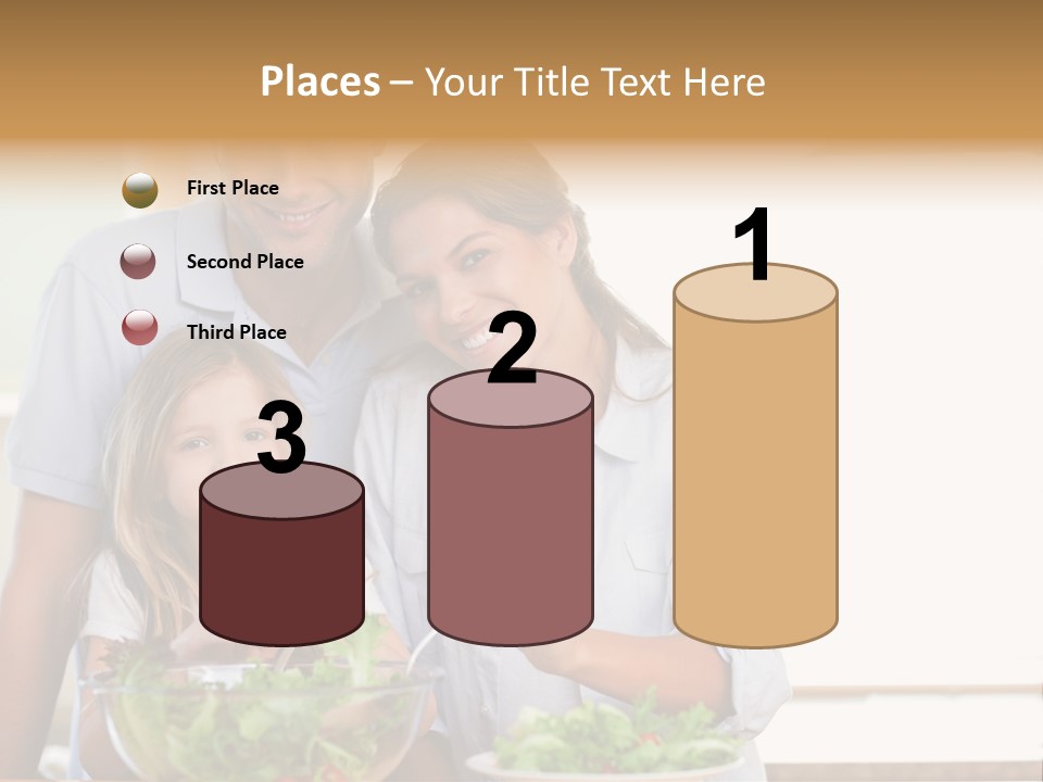 A Man And Woman With A Child Eating Salad PowerPoint Template