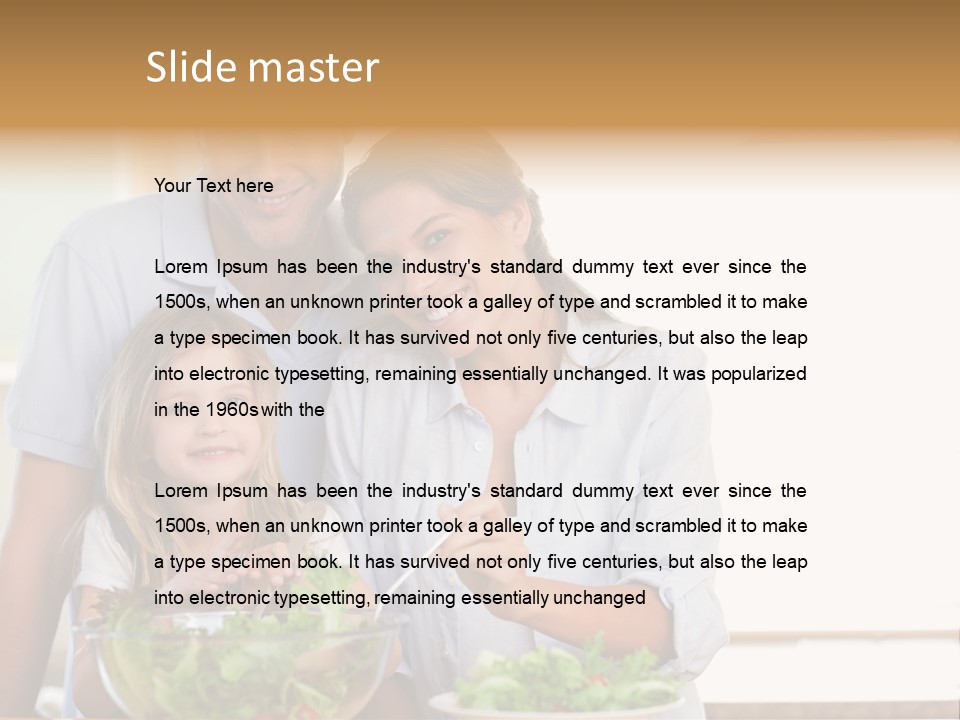 A Man And Woman With A Child Eating Salad PowerPoint Template