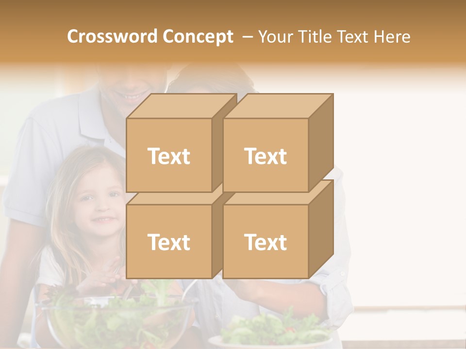 A Man And Woman With A Child Eating Salad PowerPoint Template