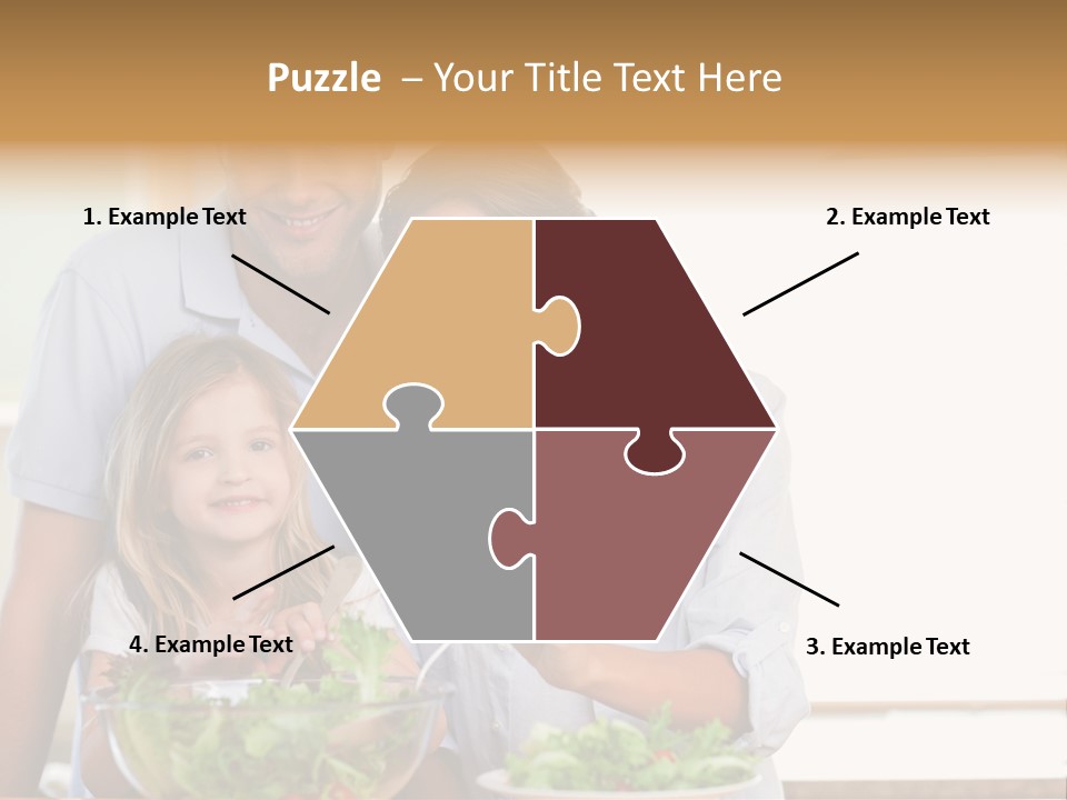 A Man And Woman With A Child Eating Salad PowerPoint Template