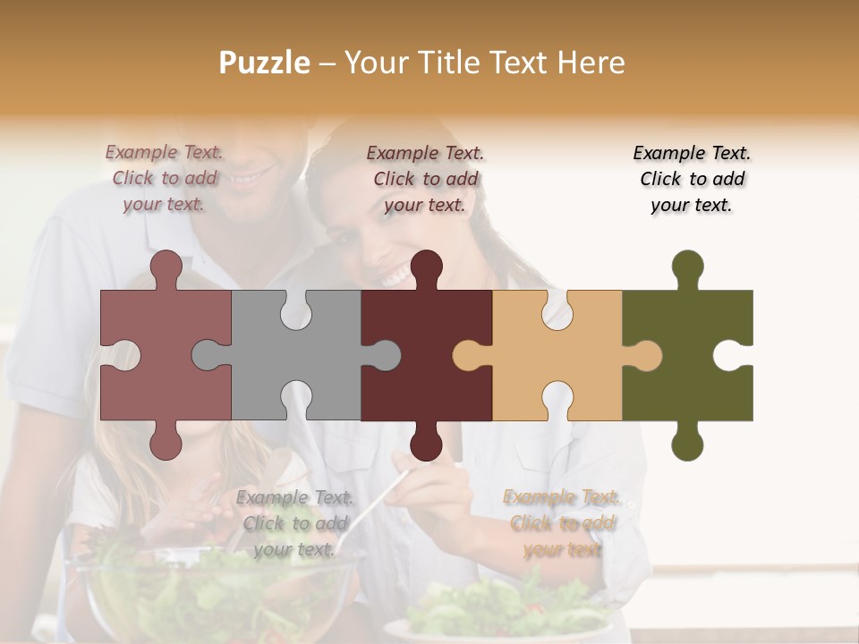 A Man And Woman With A Child Eating Salad PowerPoint Template