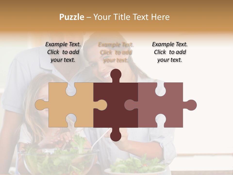 A Man And Woman With A Child Eating Salad PowerPoint Template