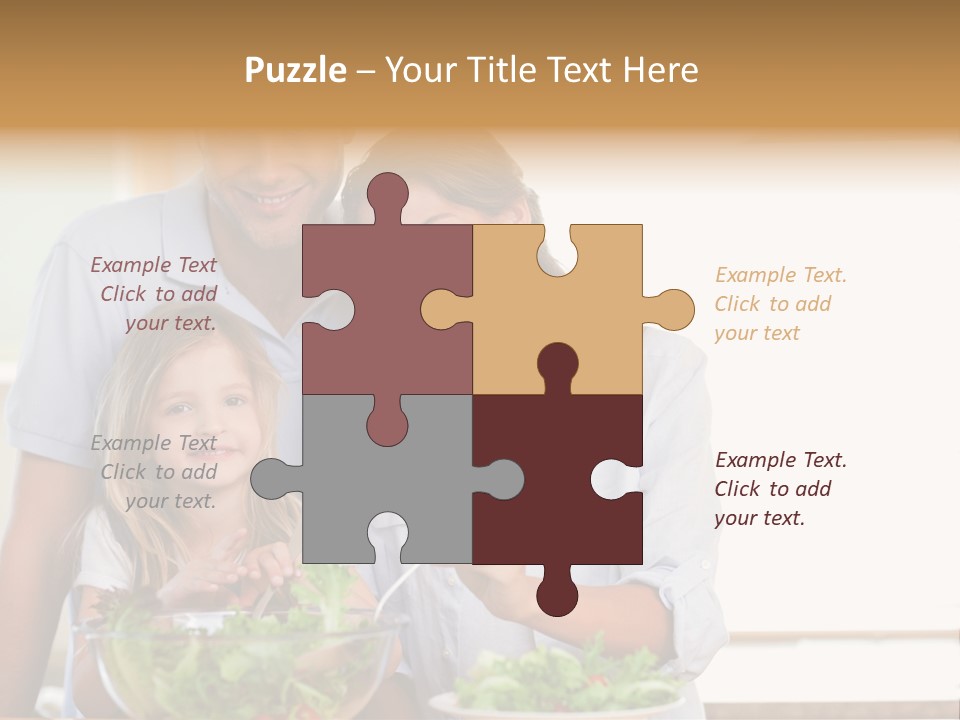 A Man And Woman With A Child Eating Salad PowerPoint Template