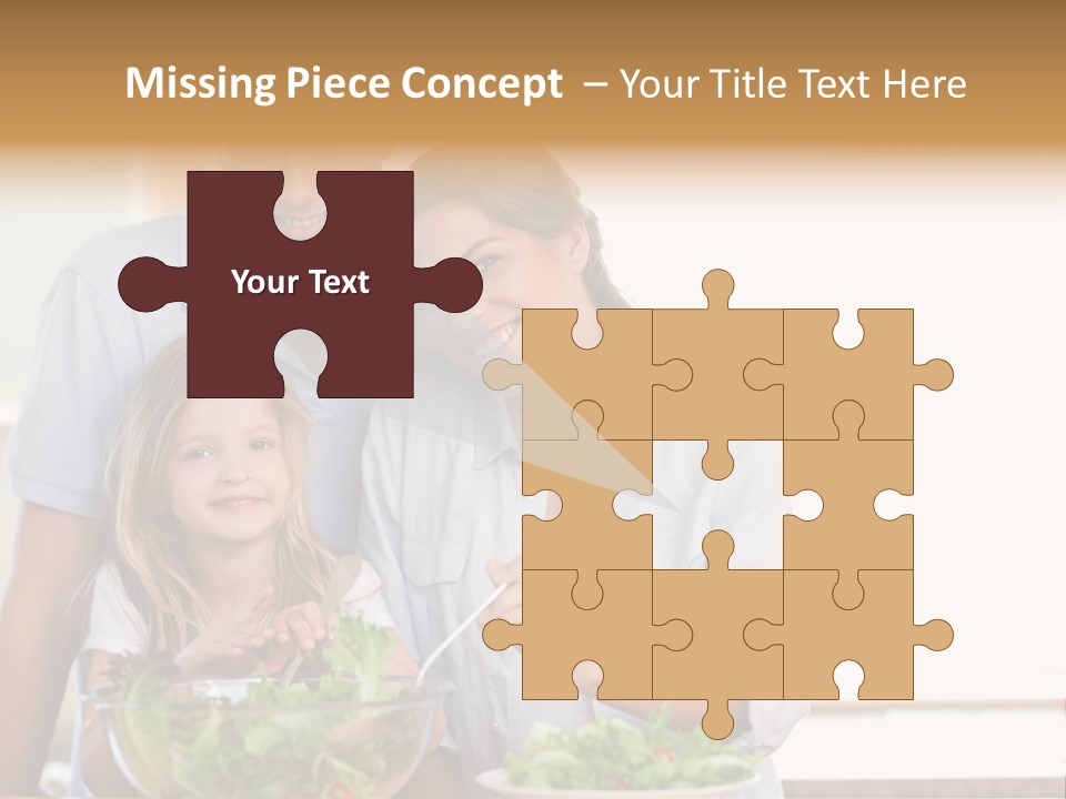 A Man And Woman With A Child Eating Salad PowerPoint Template