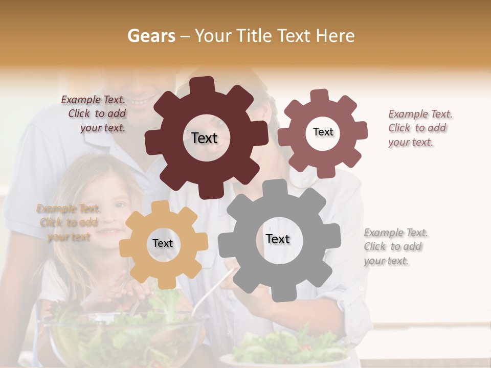 A Man And Woman With A Child Eating Salad PowerPoint Template