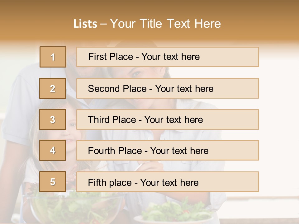 A Man And Woman With A Child Eating Salad PowerPoint Template