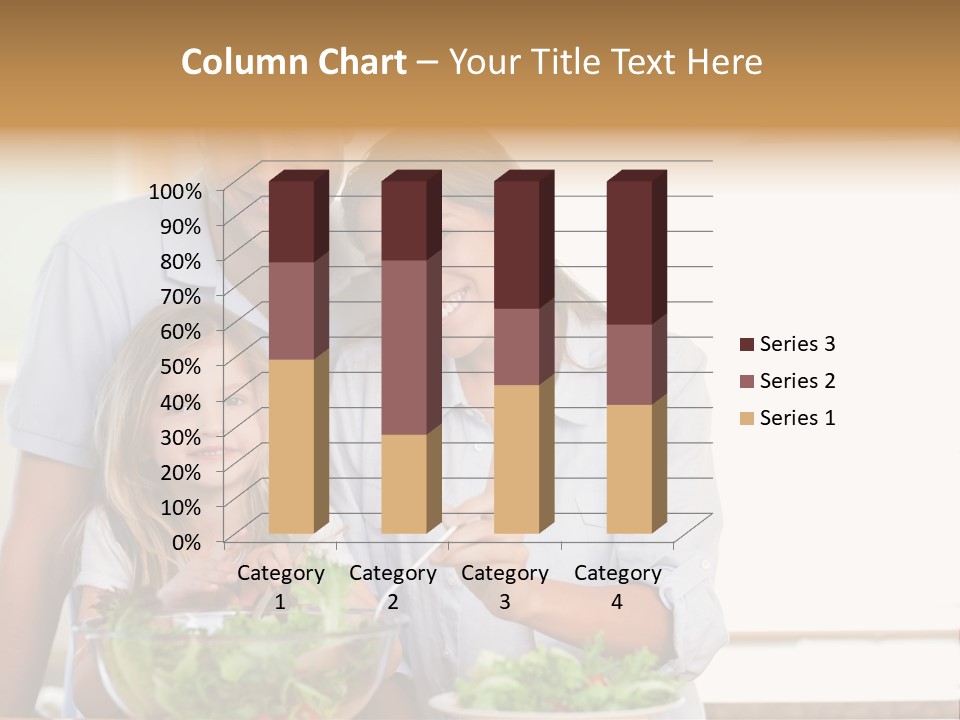 A Man And Woman With A Child Eating Salad PowerPoint Template