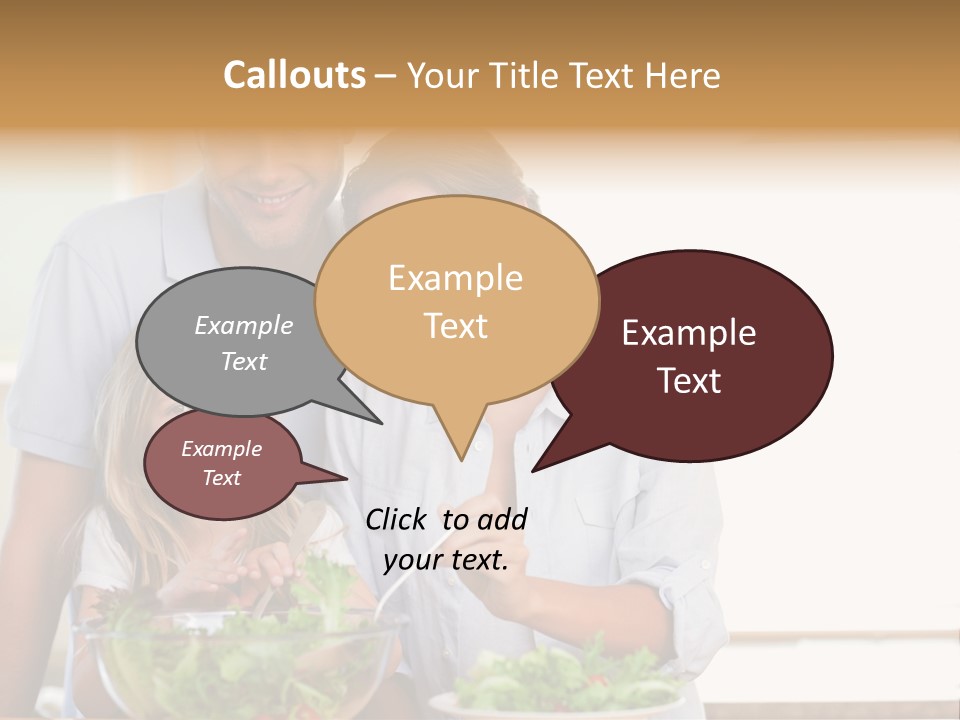 A Man And Woman With A Child Eating Salad PowerPoint Template