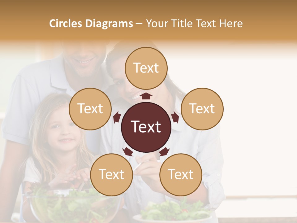 A Man And Woman With A Child Eating Salad PowerPoint Template