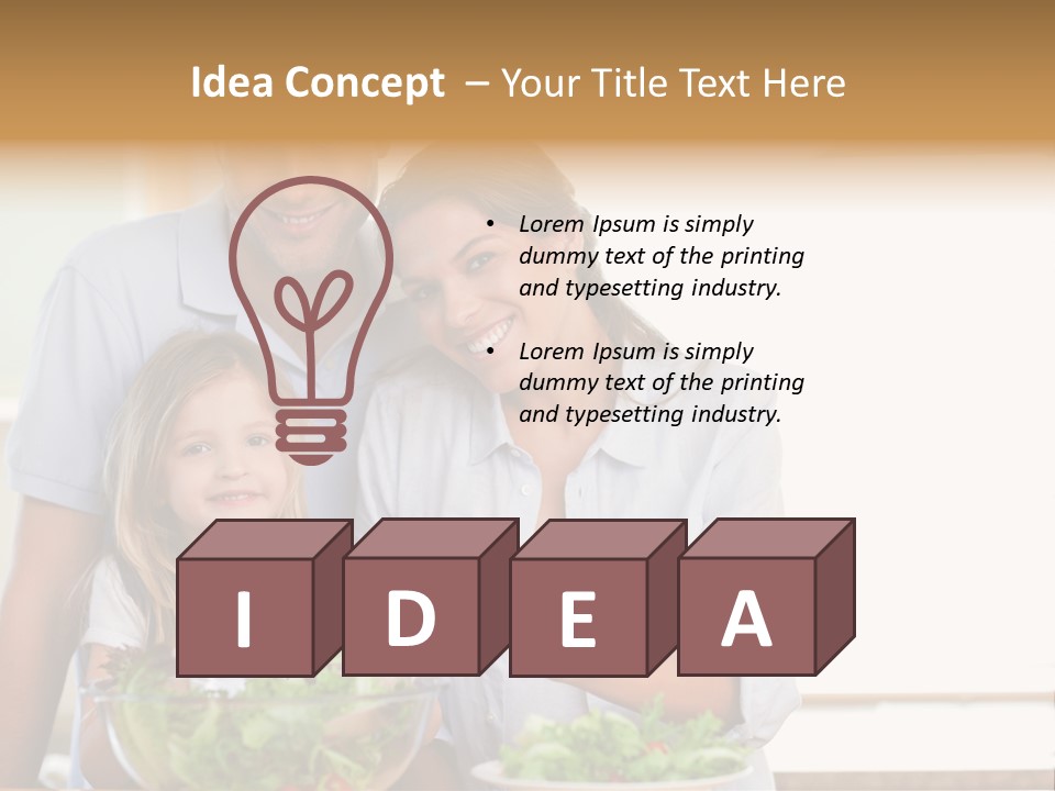 A Man And Woman With A Child Eating Salad PowerPoint Template