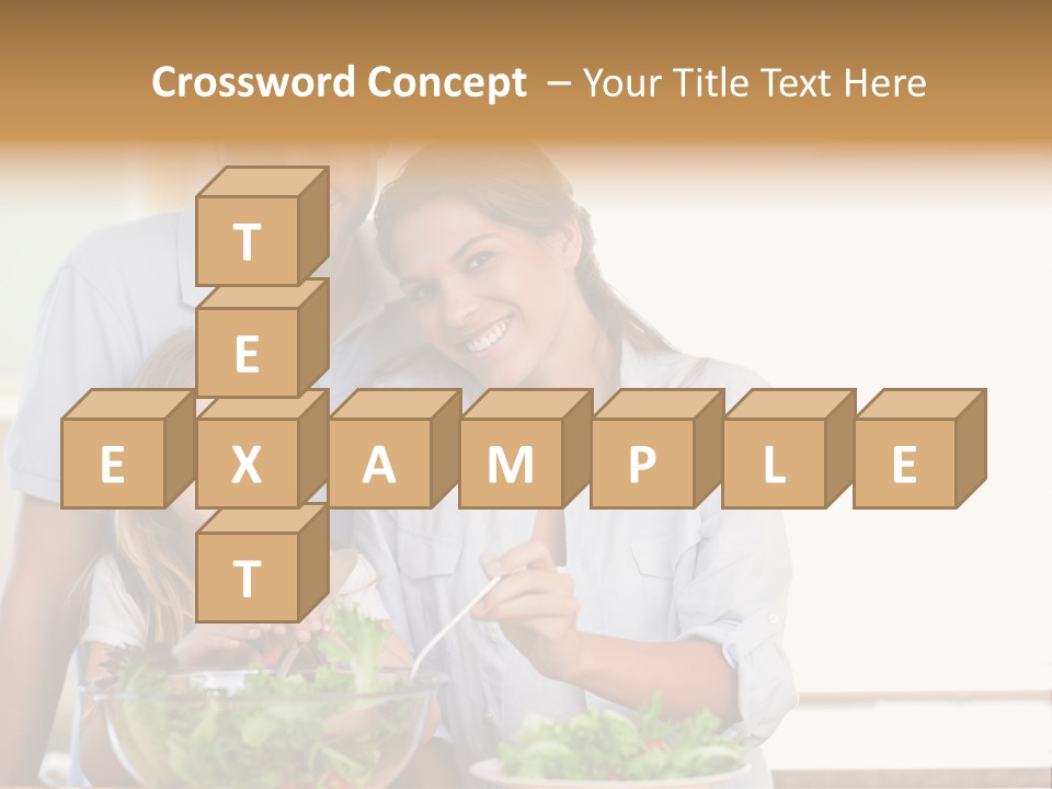 A Man And Woman With A Child Eating Salad PowerPoint Template