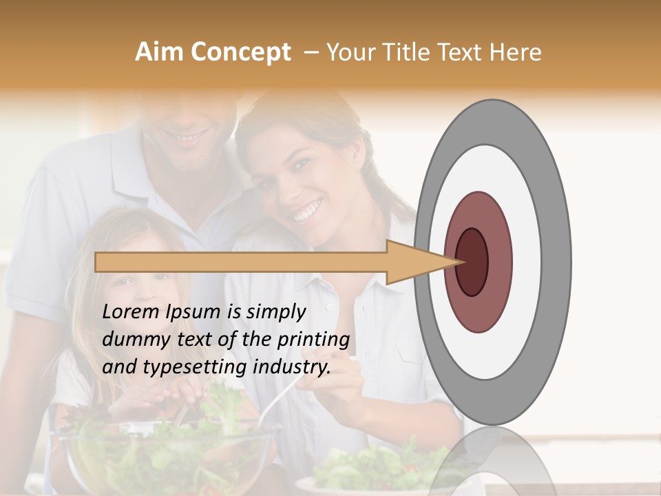 A Man And Woman With A Child Eating Salad PowerPoint Template