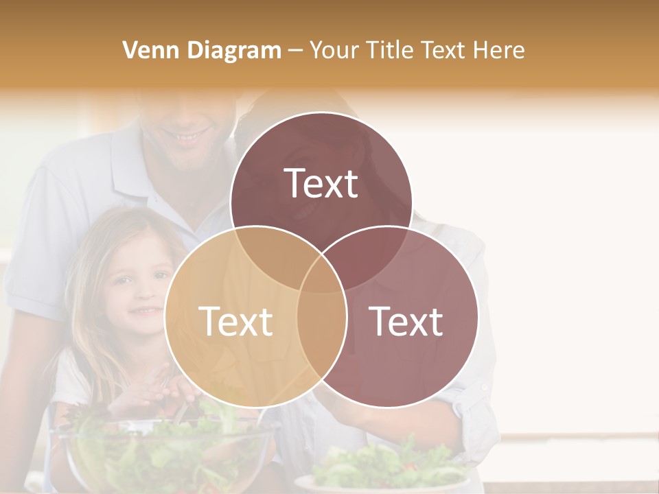 A Man And Woman With A Child Eating Salad PowerPoint Template