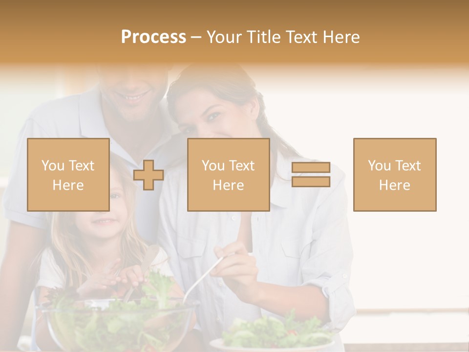 A Man And Woman With A Child Eating Salad PowerPoint Template