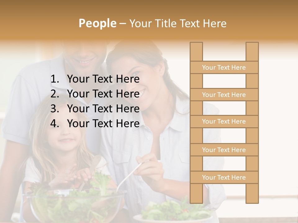 A Man And Woman With A Child Eating Salad PowerPoint Template