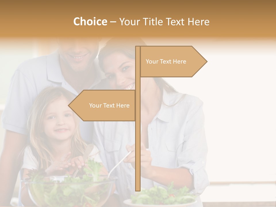 A Man And Woman With A Child Eating Salad PowerPoint Template