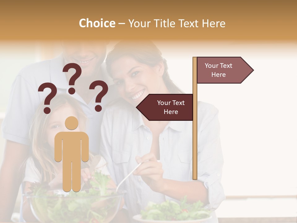 A Man And Woman With A Child Eating Salad PowerPoint Template
